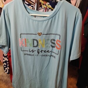 Blue Graphic T-Shirt with Multicolor Text